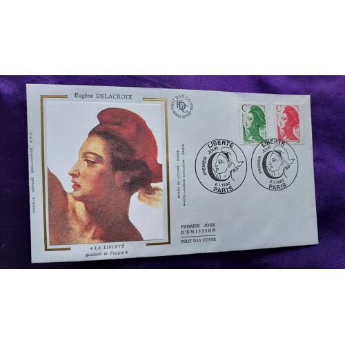 Enveloppe Premier Jour Eugène Delacroix La Liberté Paris 2 1 1990 2 Timbres C Illustration Couleur 9.3 X 16 Cm