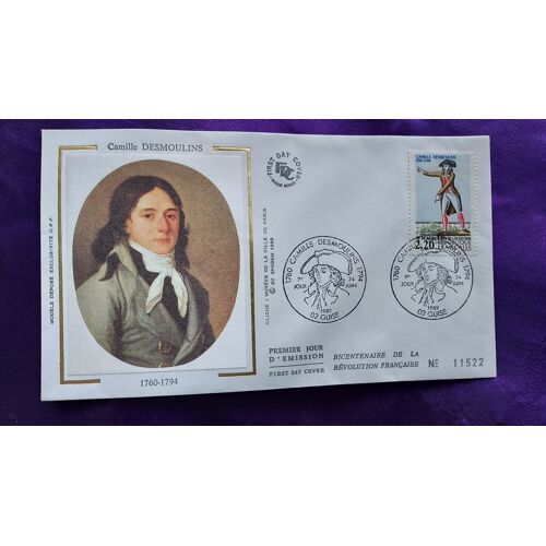 Enveloppe Premier Jour Camille Desmoulins 1760 1794 N° 11522 Bicentenaire De La Révolution Française 02 Guise 24 Juin 1989 Illustration Soie Timbre 2.20 Fr 9.3 X 16 Cm