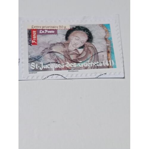 Timbre France Lettre 20g Autoadhesif Oblitere Yvert N° 463 Art Roman Détail De Fresque A Saint Jacques Des Guerets De 2010