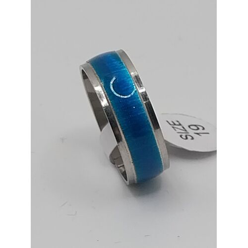 Bague En Acier Inoxydable,Metal Argenté Et Résine Bleu,Taille 18.47 Mm