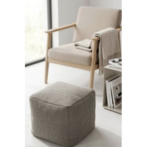 Pouf Carré Cube Tissu Tressé Texturé Beige / Marron - 40x40 cm