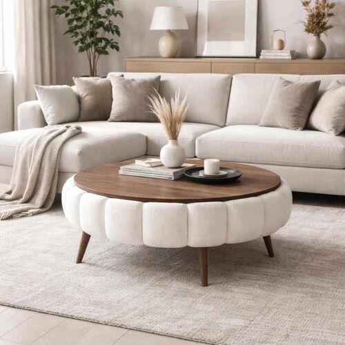Table basse en bois "Yuvarlak" - 100 x 100 x 44 cm - Blanc
