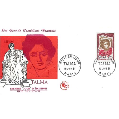 France 1961, Belle Enveloppe 1er Jour, Timbre Yvert 1302, Les Grands Comédiens Français, François-Joseph Talma Dans Le Rôle D'Oreste, Cachet De Paris, Belle Illustration Couleur Relief.