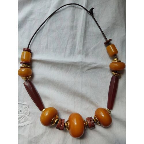 Collier Ambre Africain 54cm - Naturel Orange - Mj07