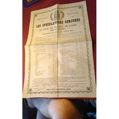 Affiche Siège De Paris - 1870 Et 1871 - ( 32x50) - Les Spéculateurs Conjurés Pour Ruiner Le Peuple De Paris .