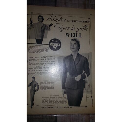 Ancienne Publicité Papier: Prêt-À-Porter Weill, Parue Dans La Presse En 1953