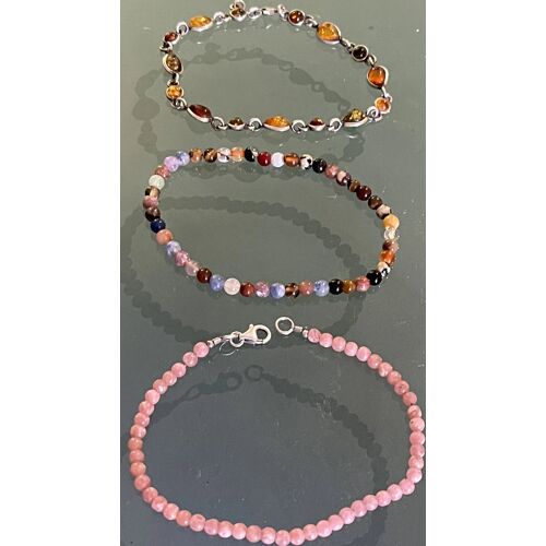 Lot 3 Bracelets Pierres & Ambre Argent 925 – Multicolore Mj08