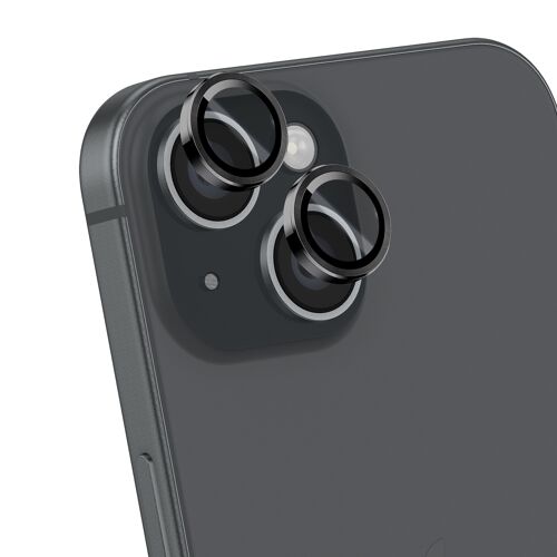 Protection d'Objectif Caméra pour iPhone 15 / 15 Plus avec Applicateur Blue Star Noir / Transparent