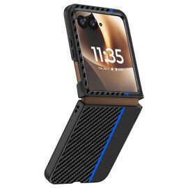 Coque pour Motorola Razr 70 Ultra Effet Fibres de Carbone Protection Rigide Noir / Bleu