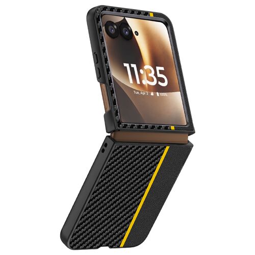 Coque pour Motorola Razr 70 Ultra Effet Fibres de Carbone Protection Rigide Noir / Jaune