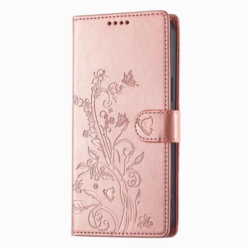 Étui Portefeuille pour Honor 600 Motif Floral avec Support Video Rose gold