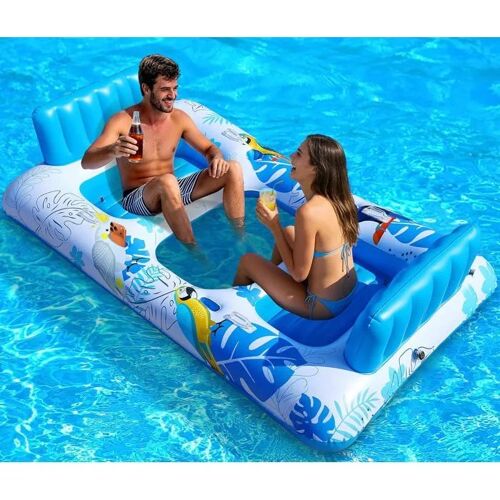 Luxfero Matelas Gonflable Piscine 220x110cm - Bouée Adulte 2 Personnes Avec Porte-Gobelets & Téléphone, Transat Jardin Bronzage.