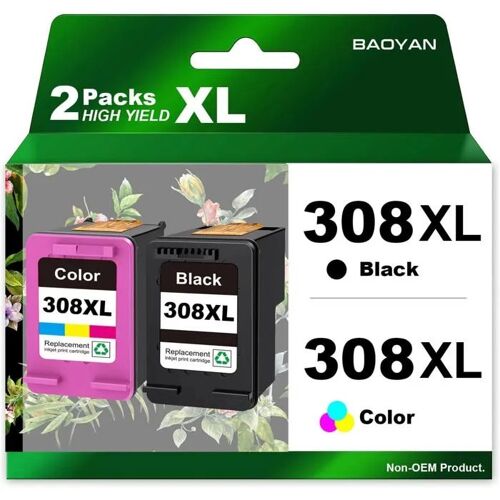 Cartouches d'encre 308 XL pour HP - Noir et Couleur - Compatibles Envy 6120/6130/6530e - Pack de 2 Remplacements.