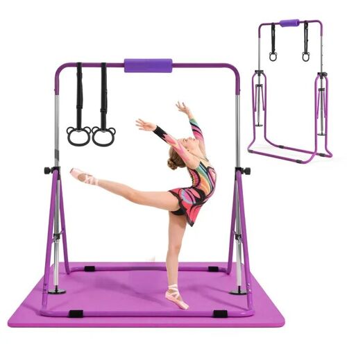 Barre De Gymnastique Pour Enfants Avec Tapis-Duoku-Réglable En Hauteur, Capacité De Charge 63,5 Kg, Pour L'entraînement, Violette