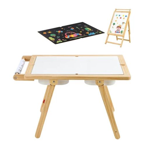 Table Sensorielle en Bois-Duoku-pour Tout-petits, Table d'activités Multifonctionnelle avec Tableau Double Face