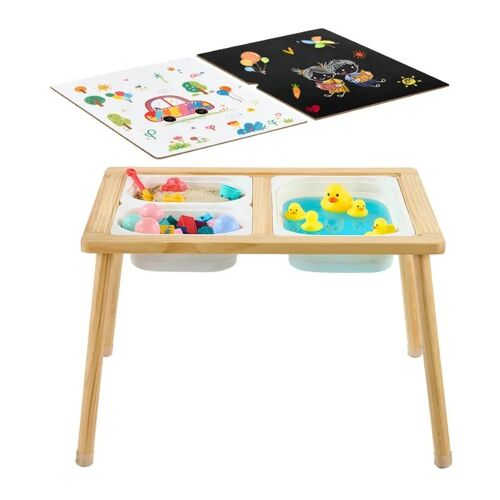Table Sensorielle-Duoku-pour Enfants, Table d'activités en Bois avec Surface Double Face, Bacs de Rangement Pratiquesa