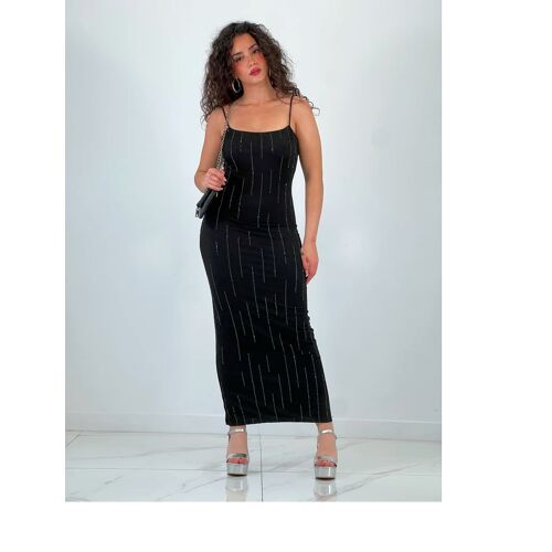 Robe Noir Strass Longue Bretelles Chic 40