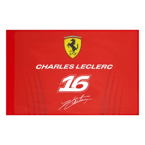 Drapeau Ferrari F1 Team n° 16 Charles Leclerc Rouge 94 x 28 cm