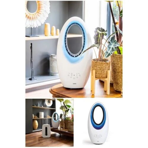 Ventilateur sans pale Design 50W Veilleuse LED 4 couleurs : bleu clair / violet / bleu / vert + Télécommande