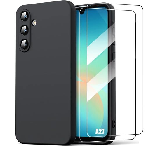 Coque + 2 Verres Trempés pour Samsung Galaxy A27 5G, Silicone Liquide Ultra Slim Souple Mat Noir - E.F.Connection