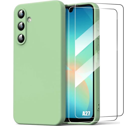 Coque + 2 Verres Trempés pour Samsung Galaxy A27 5G, Silicone Liquide Souple Slim Anti-Rayures Vert - E.F.Connection
