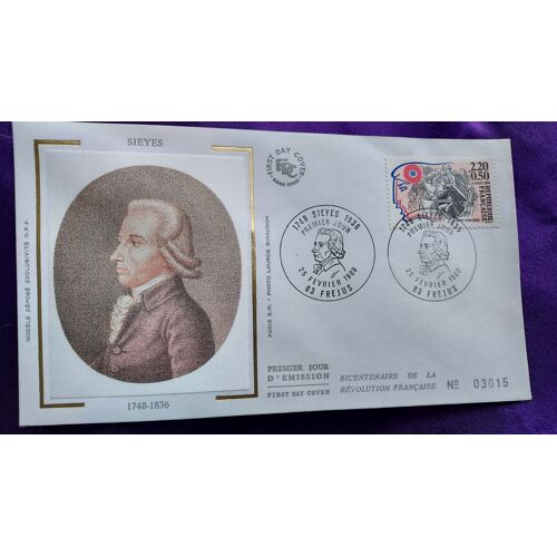 Enveloppe Premier Jour Sieyes 1748 1836 N° 03015 83 Fréjus 25 Février 1989 Illustration Soie Timbre 2.20 + 0.50 Fr 9.3 X 16 Cm