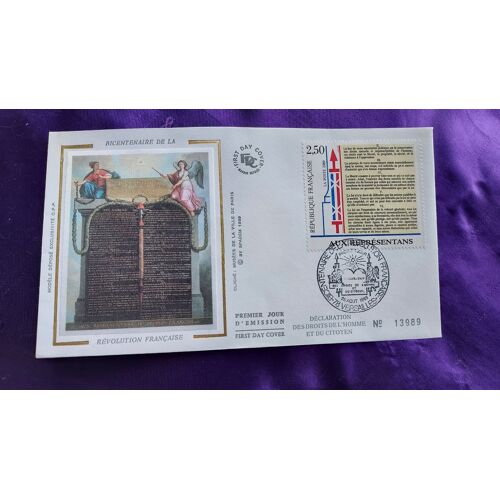 Enveloppe Premier Jour Bicentenaire De La Révolution Française Déclaration Des Droits De L'Homme N° 13989 Versailles 26 Août 1989 Illustration Soir Timbre 2.50 Fr 9.3 X 16 Cm