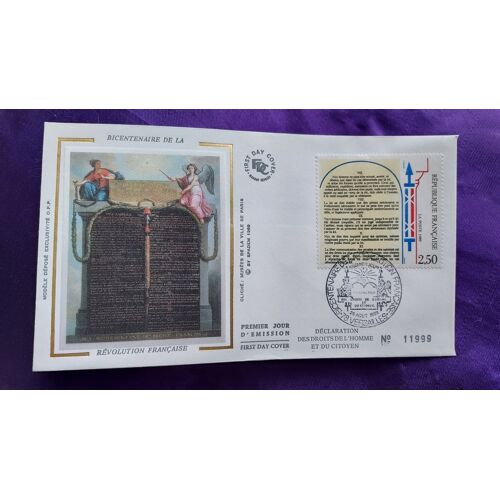 Enveloppe Premier Jour Déclaration Des Droits De L'Homme N° 11999 Versailles 26 Aout 1989 Illustration Soie Timbre 2.50 Fr 9.3 X 16 Cm Bicentenaire De La Révolution Française