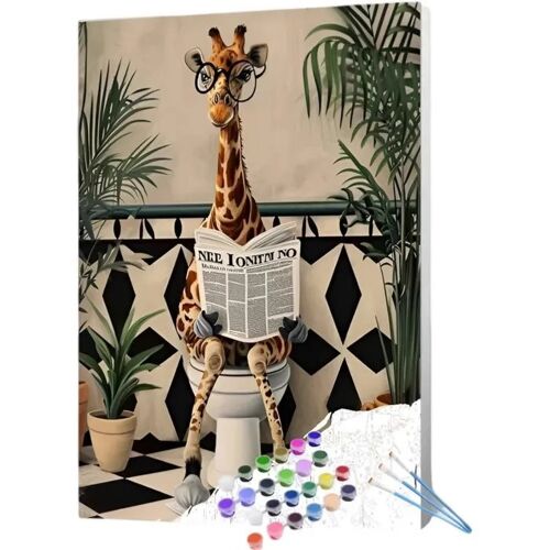 Peinture Par Numéros Girafe 40x30 Cm Kit Complet Loisirs Créatifs Adulte Toile Texturée Peintures Acryliques Pinceaux Décoration
