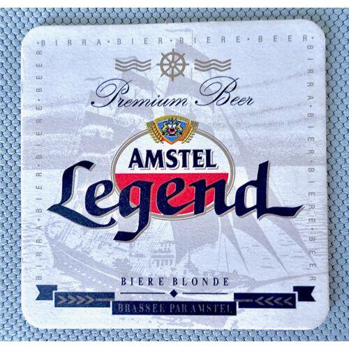 Sous Bock Biere Blonde Amstel, Legend. Premium Beer. Bateau, Marine En Filigrane. Verso Blanc.