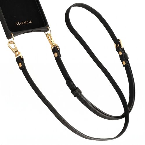 Cordon de téléphone crossbody Selencia en véritable cuir Noir