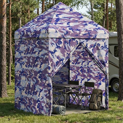 vidaXL Gazebo Pop-up avec 4 Panneaux Latéraux 2 x 2 m Camouflage Bleu