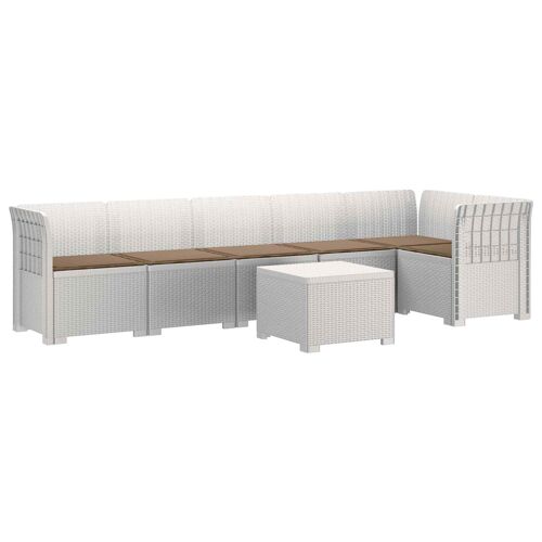 Vidaxl Canapé De Jardin 6 Places Avec Coussins Aspect Rattan Pp Blanc