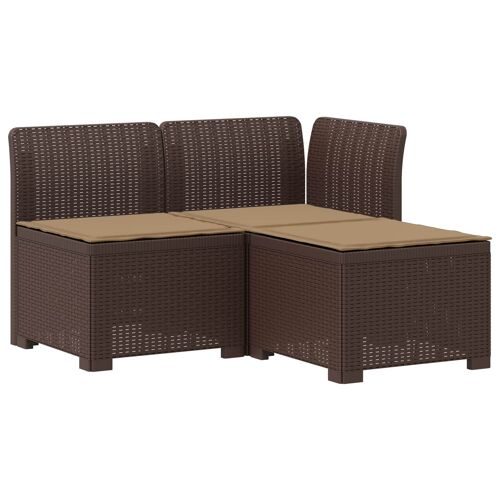 Vidaxl Canapé De Jardin 3 Places Avec Coussins Look Rattan Pp Marron