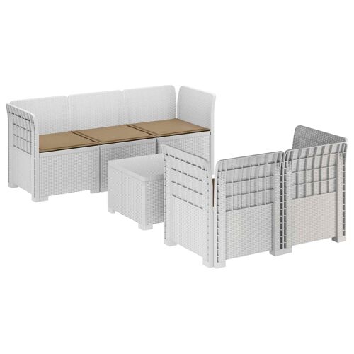 Vidaxl Canapé De Jardin 5 Places Avec Coussins Aspect Rotin Pp Blanc