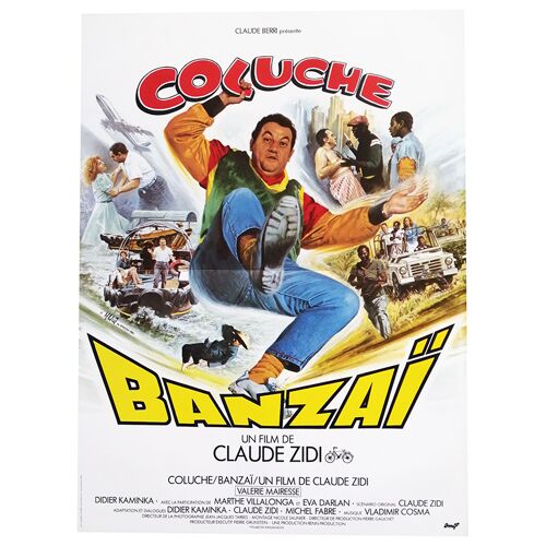 Banzaï - Affiche De Cinéma Pliée - Format 40x54 Cm - De Claude Zidi Avec Coluche, Valérie Mairesse, François Perrot, Eva Darlan, Marthe Villalonga, Zabou Breitman, Didier Kaminka - 1983