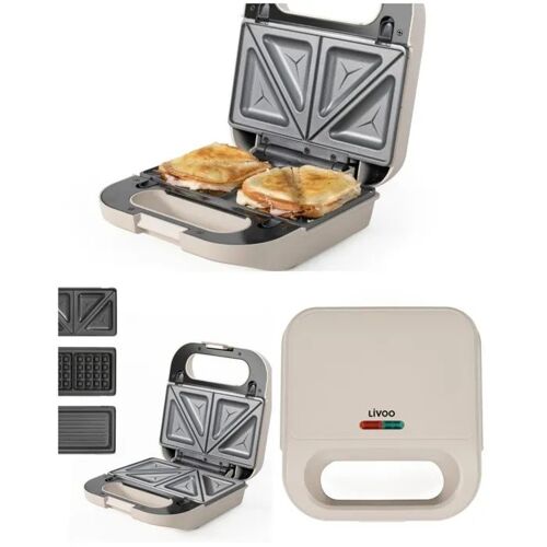 GRILL + GAUFRIER + CROQUE 750W - 3 sets de plaques interchangeables