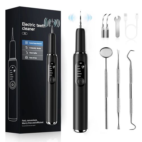 Le Détartreur Dentaire Noir Est Utilisé Comme Dissolvant De Tartre Pour Les Dents, Dissolvant De Tartre Et Kit De Nettoyage Des Dents En Mode 5 Vitesses. 