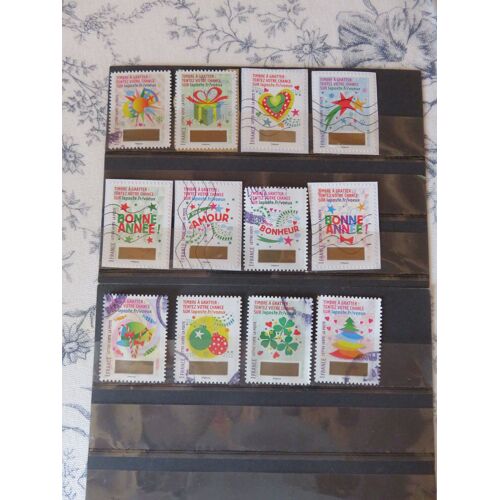 Lot De 12 Timbres Oblitérés Autoadhésifs "Timbres De Voeux" - 2016
