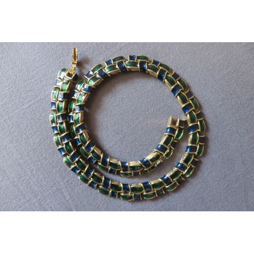Collier Couture Ras Du Cou Vert Et Bleu Vintage