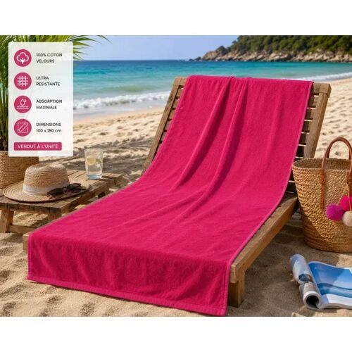 Serviette Drap De Plage Velours 100 X 180 Cm Uni Rose