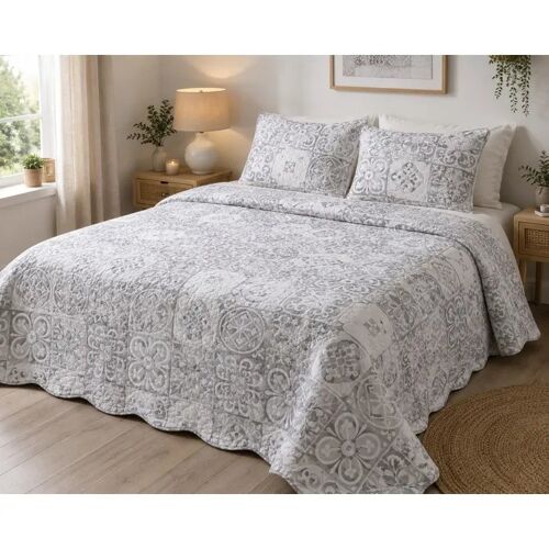 Couvre Lit Microfibre + Taies 220 X 240 Cm Persan Gris