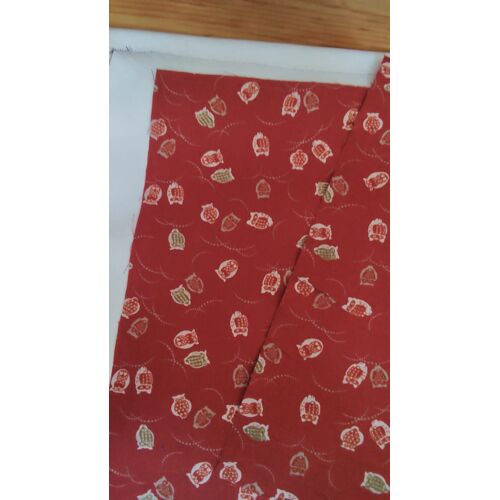 2 Coupons Tissu Fond Rouge Foncé Hiboux