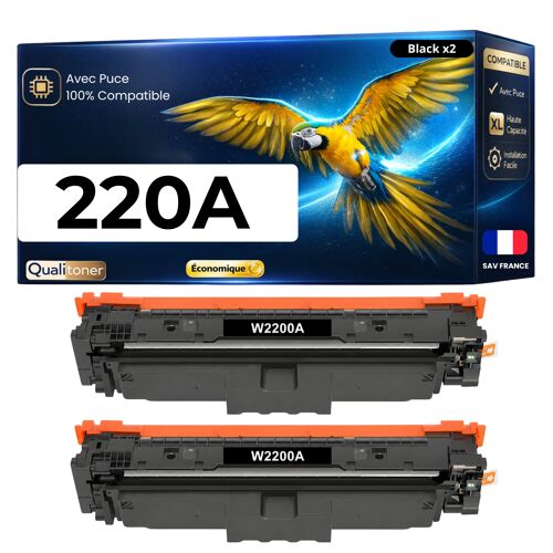 Pack 2 Toner W2200X W2200A compatible pour HP Noir Haute capacité avec puce 7500 pages