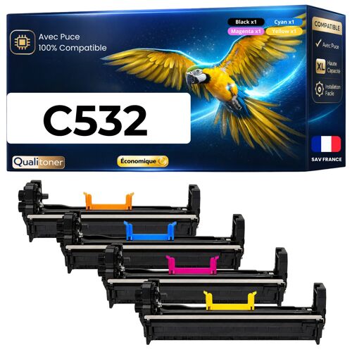 Pack 4 Tambours image 46484108 46484107 46484106 46484105 compatible pour Oki C532dn C542dn MC573dn Noir et Couleur Haute capacité avec puce 30000 pages