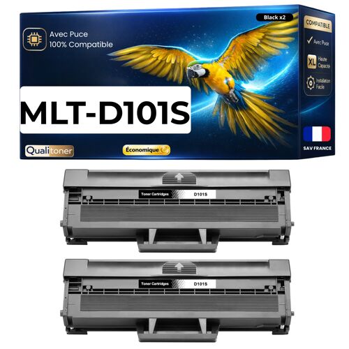 Pack 2 Toner MLTD101S MLT-D101S 101S SU696A compatible pour Samsung Noir Haute capacité avec puce