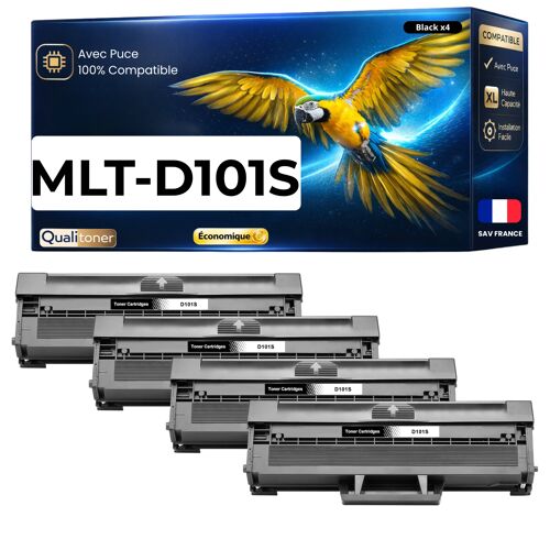 Pack 4 Toner MLTD101S MLT-D101S 101S SU696A compatible pour Samsung Noir Haute capacité avec puce