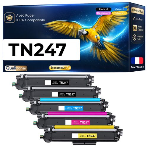 Pack 5 TN247 TN243 compatible pour Brother Noirs et Couleurs Haute capacité avec puce Noir 3000 pages Couleurs 2300 pages