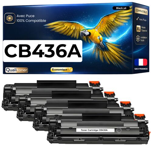 Pack 4 Toner CB436A 36A CB 436A compatible pour HP LaserJet Noir Haute capacité avec puce 2000 pages