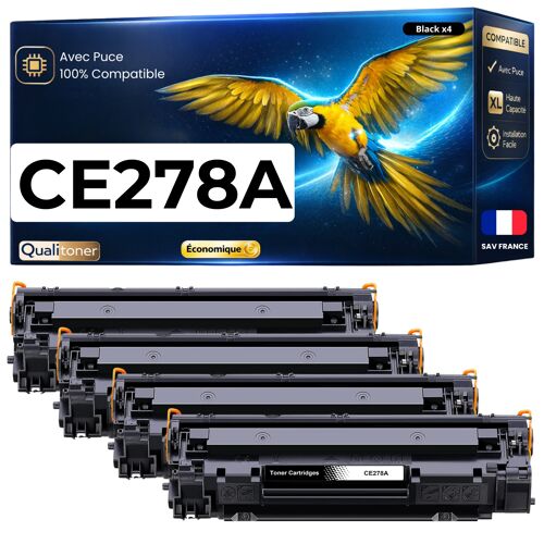 Pack 4 Toner CE278A 78A CE 278A compatible pour HP LaserJet Noir Haute capacité avec puce 2000 pages
